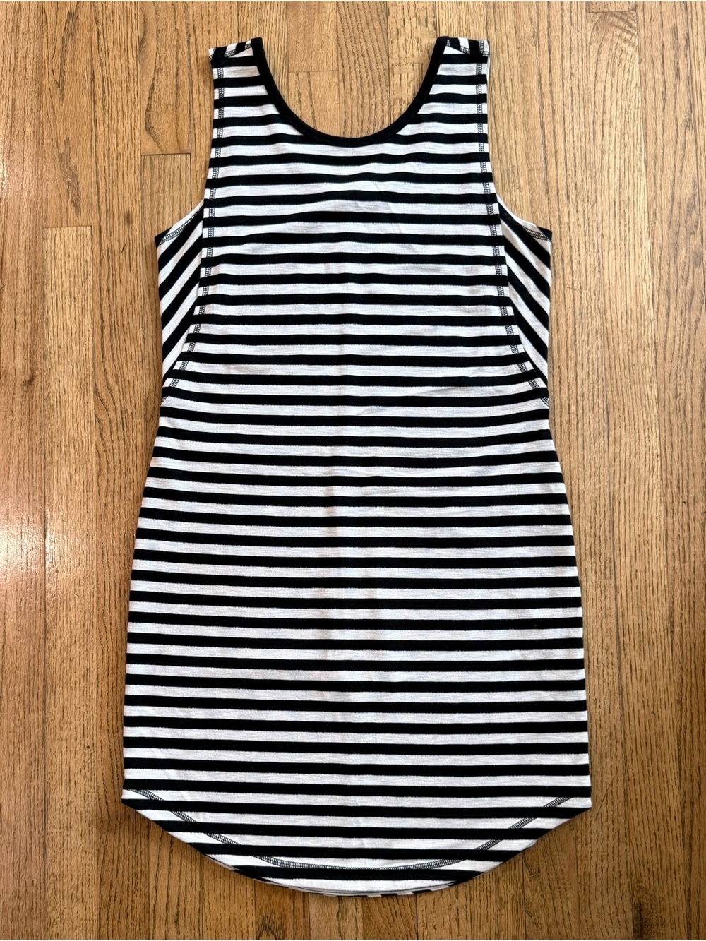 Athleta Black White Striped Tank Dress Size M Sleeveless Stretch Knit